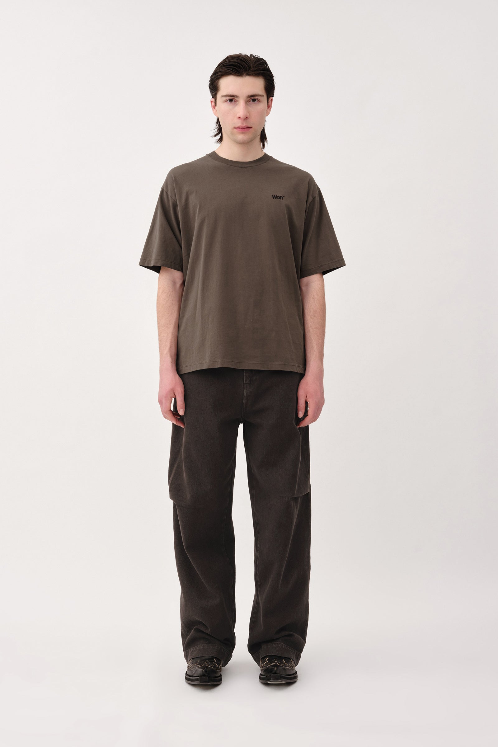 Won Hundred Men The Staff Tee Embroidery M T-shirt Black Olive