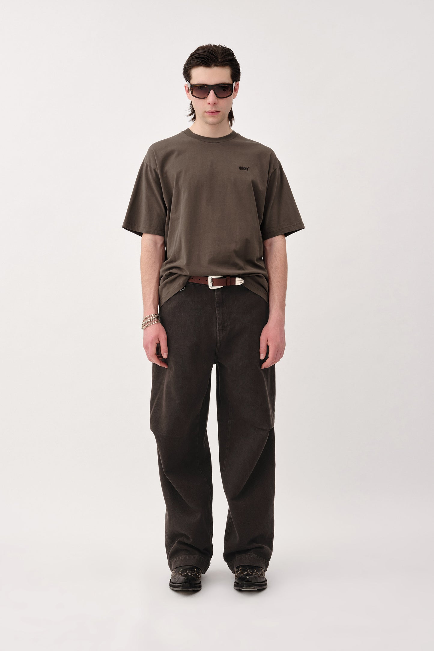 Won Hundred Men The Staff Tee Embroidery M T-shirt Black Olive