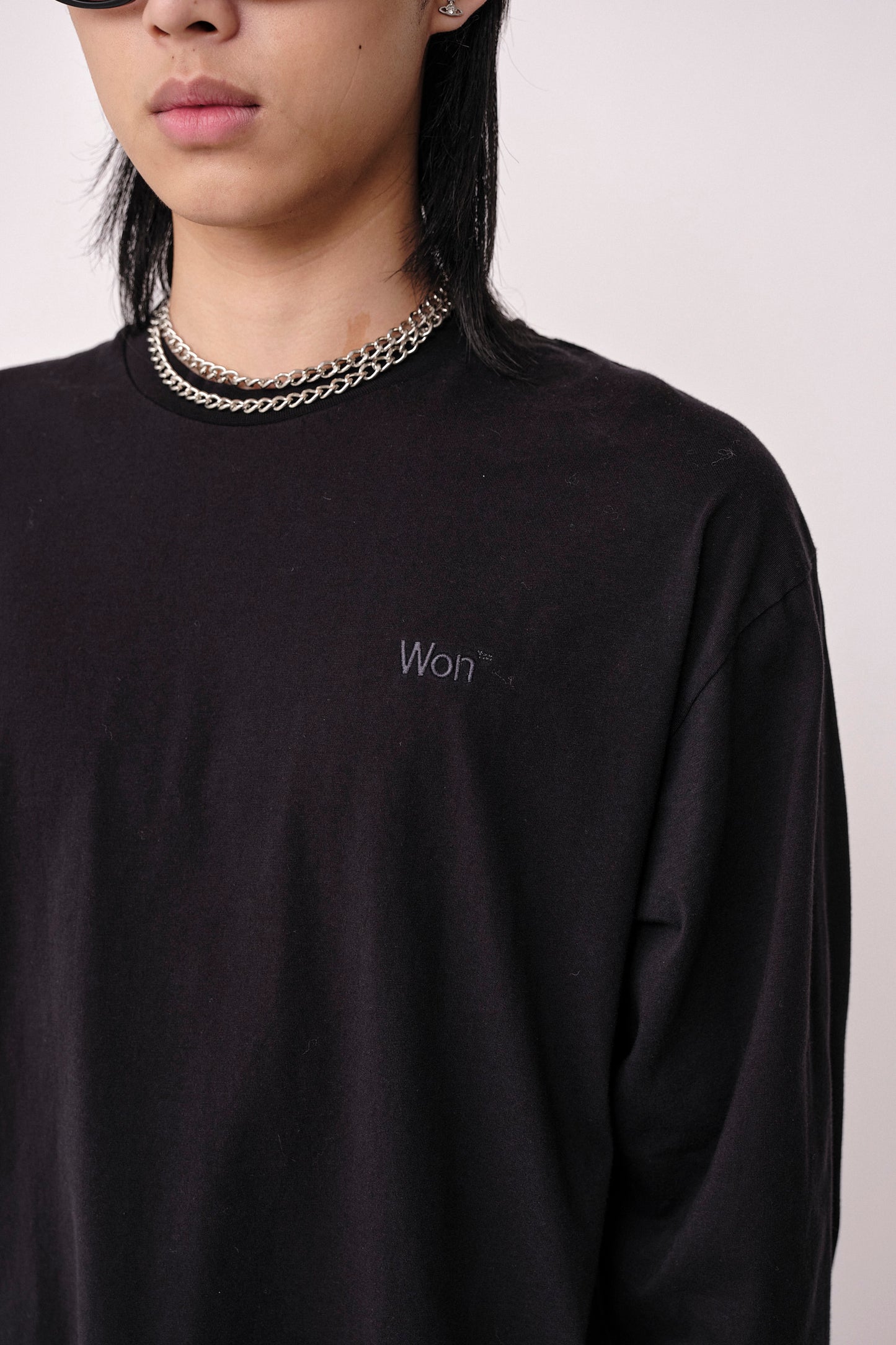 Won Hundred Men The Staff Tee LS Embroidery M T-shirt Black