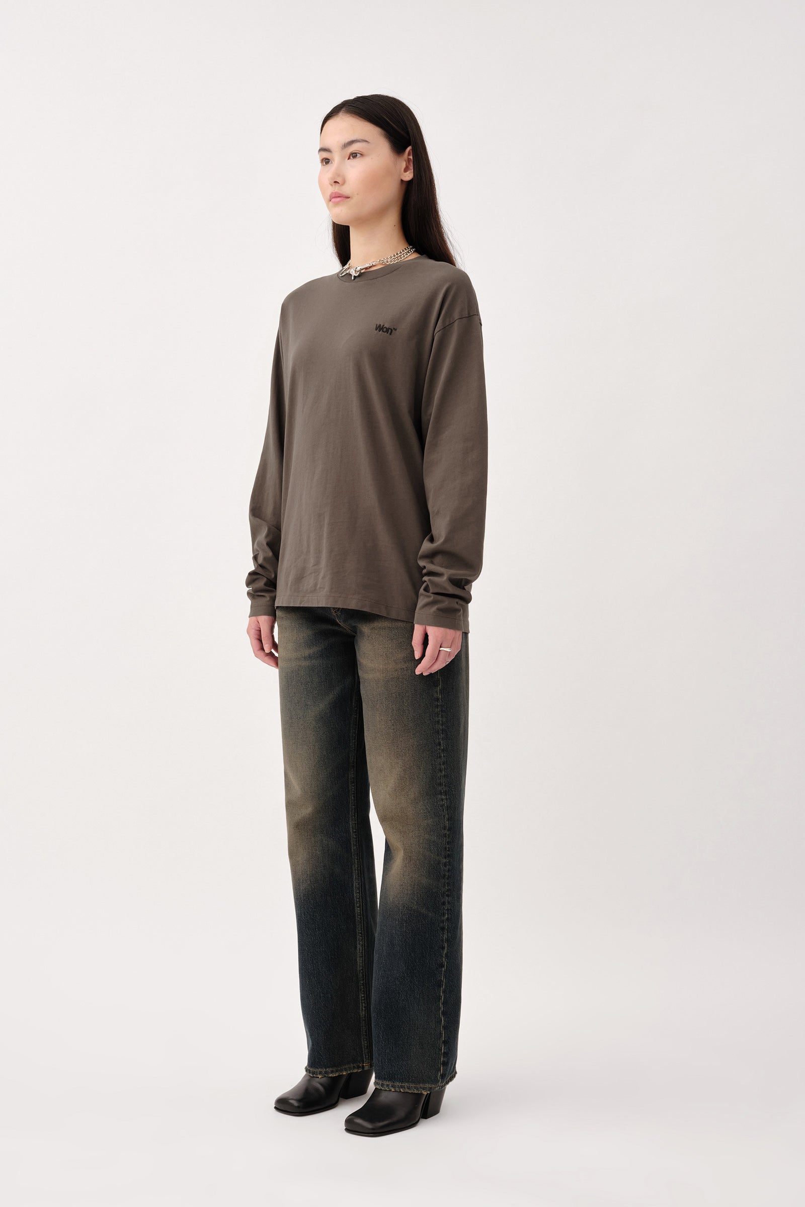 Won Hundred Women The Staff Tee LS Embroidery W T-shirt Black Olive