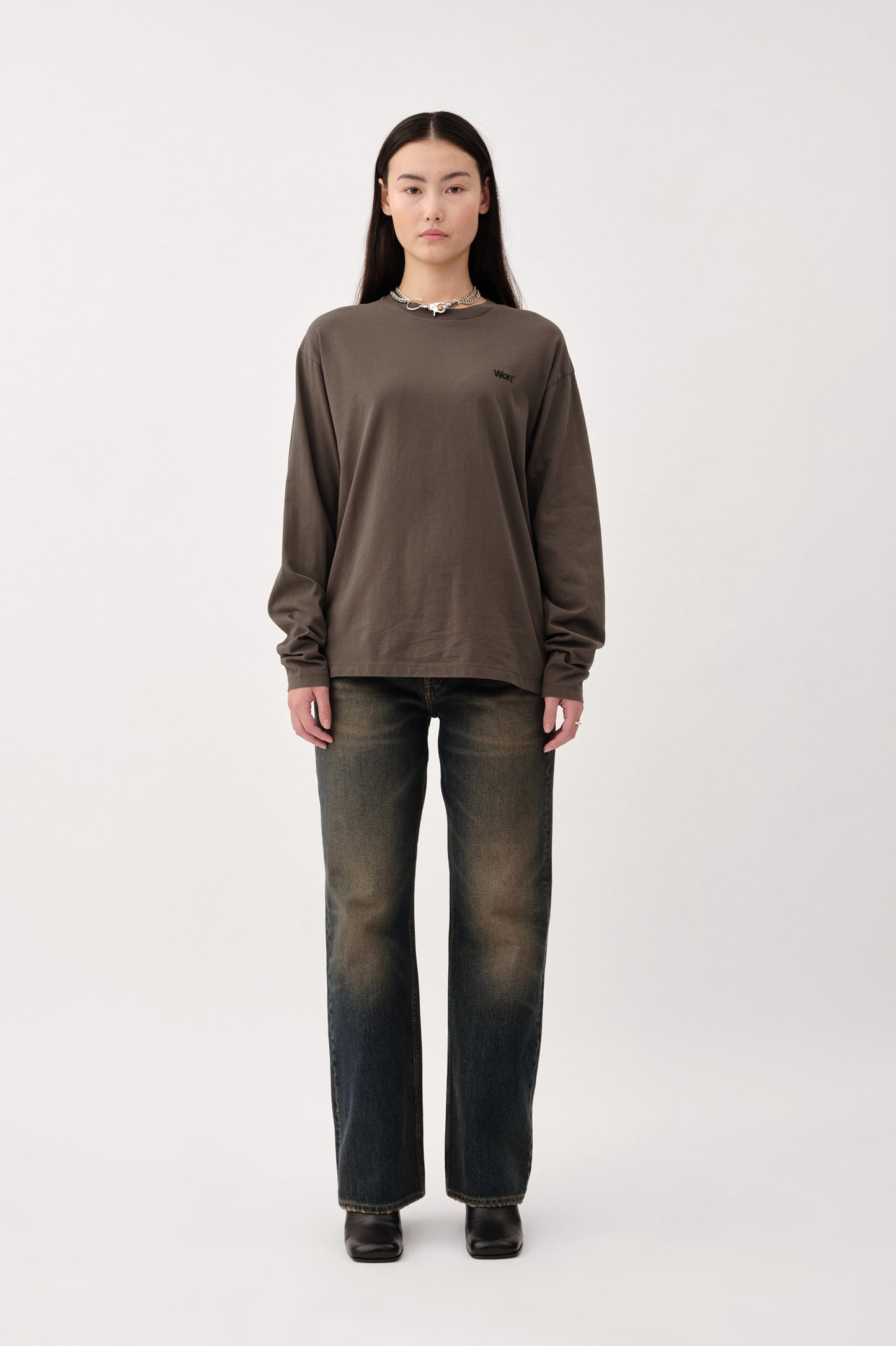 Won Hundred Women The Staff Tee LS Embroidery W T-shirt Black Olive