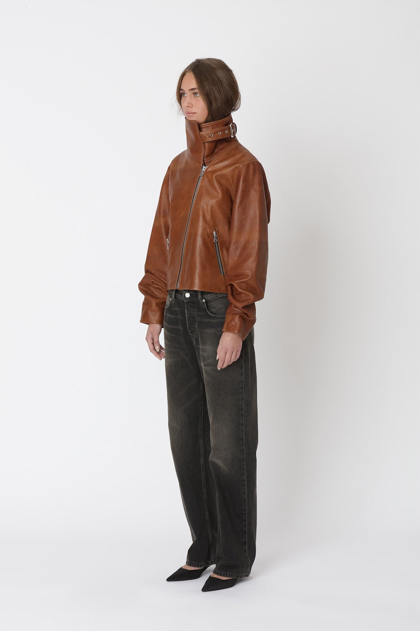 Won Hundred Women Tibby Leather Jacket Jacket Washed Red