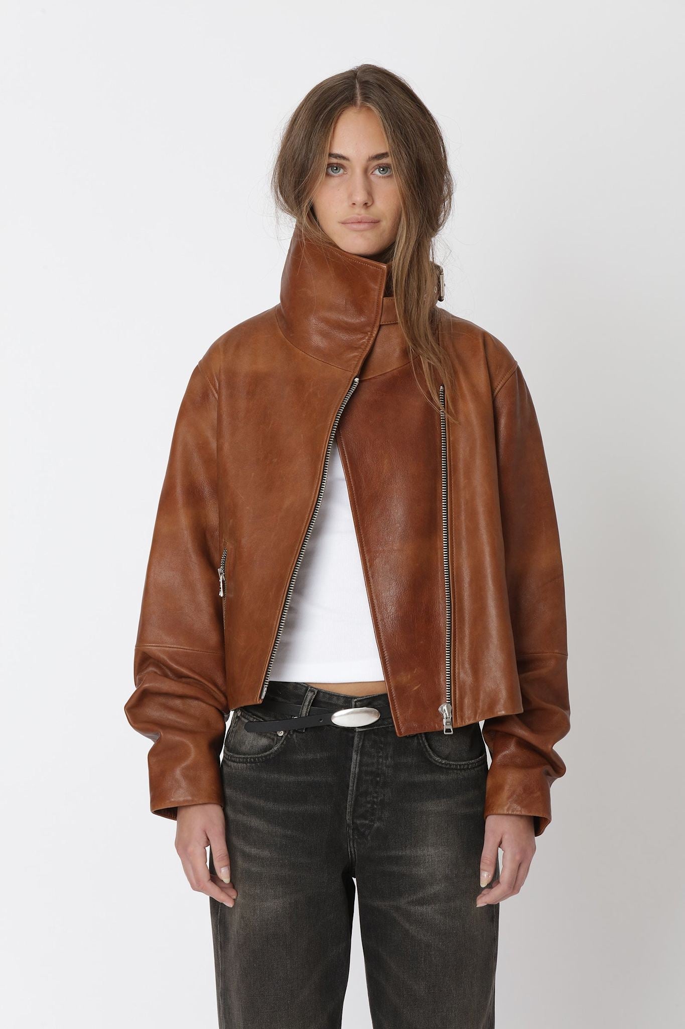 Won Hundred Women Tibby Leather Jacket Jacket Washed Red