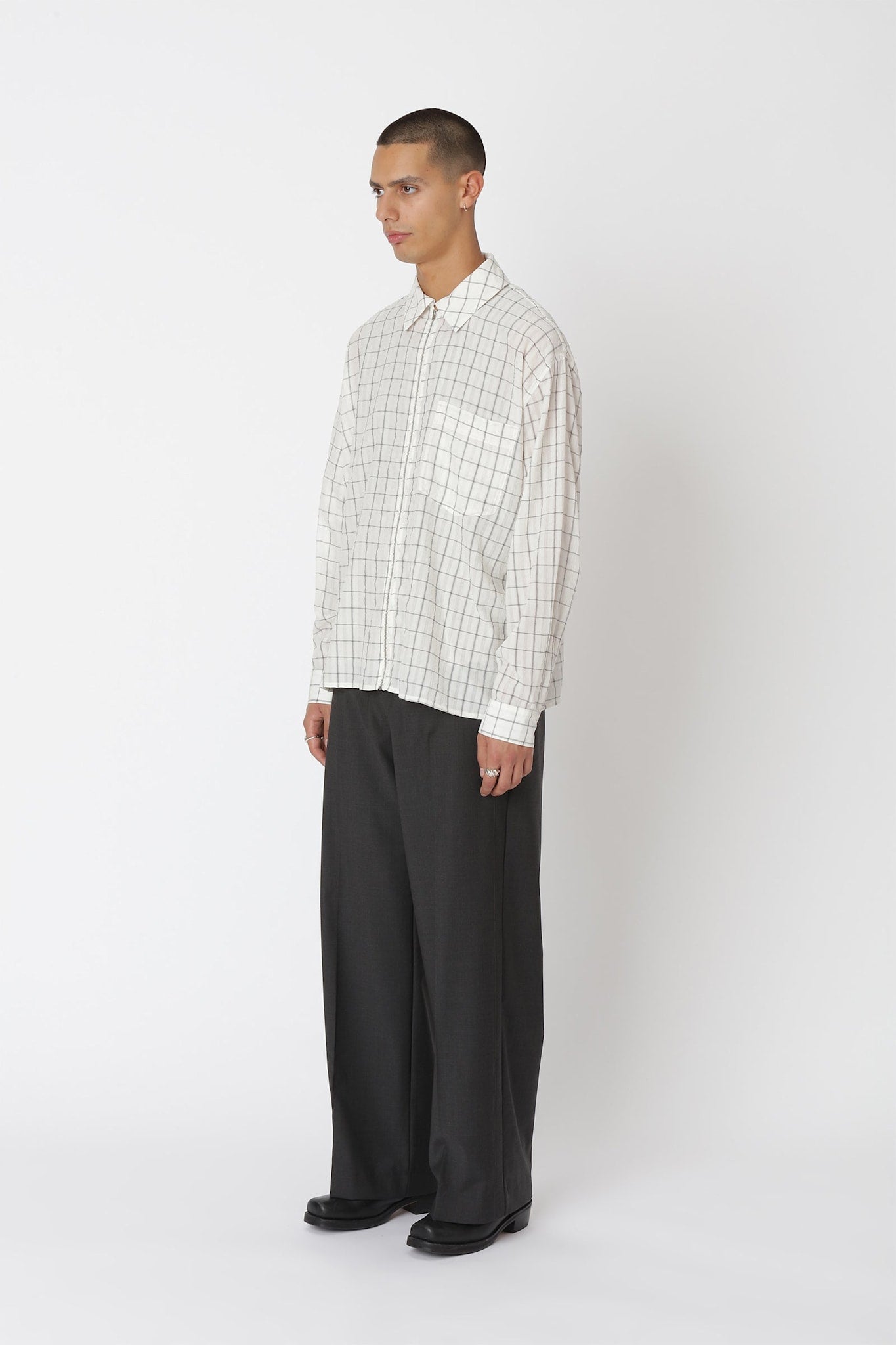 Won Hundred Men Zayne Zip Shirt Shirt Grey Check