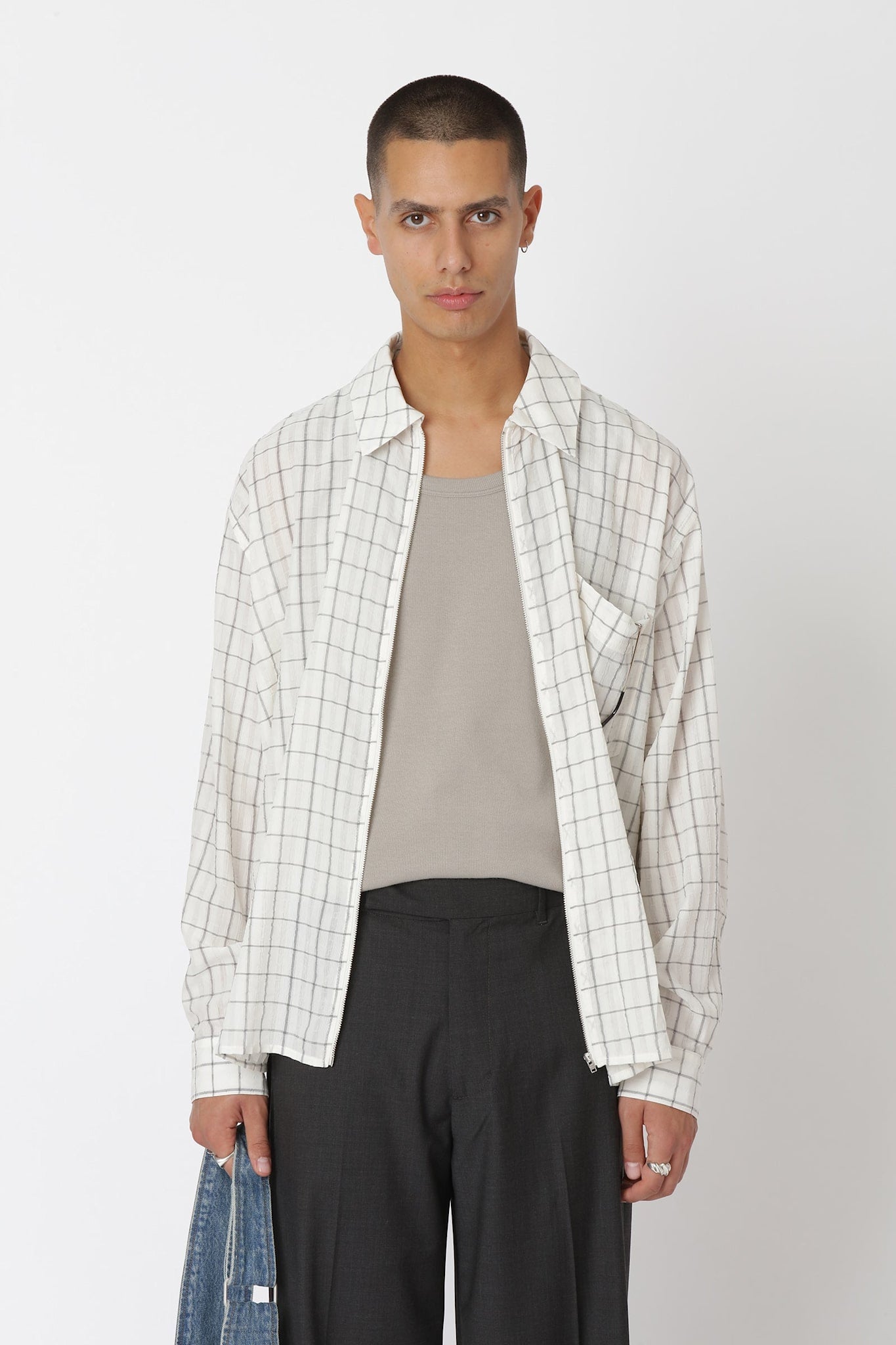 Won Hundred Men Zayne Zip Shirt Shirt Grey Check