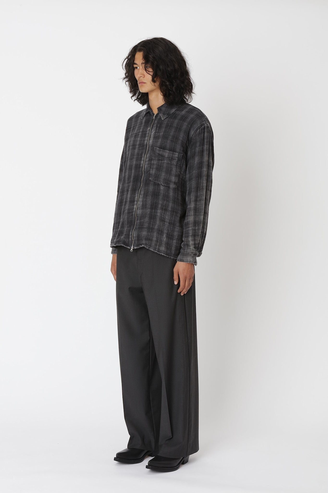 Won Hundred Men Zayne Zip Shirt Shirt Bleached Black