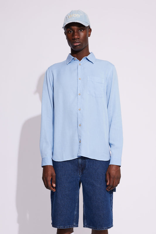 Won Hundred Men Poul Tencel Shirt Chambrey Blue