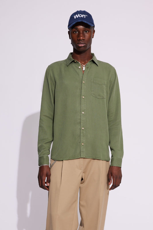 Won Hundred Men Poul Tencel Shirt Olivine